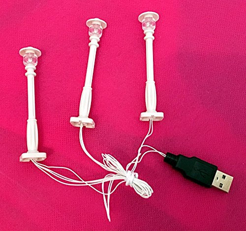 White Lamp Post led Street Light for Lego USB Connected 3 Posts