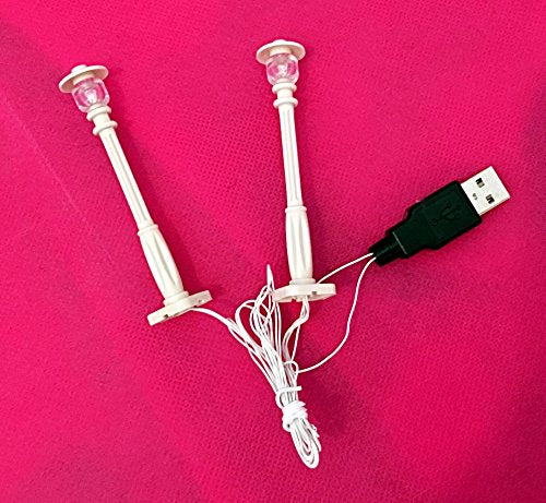 White Lamp Post led Street Light for Lego USB Connected 2 Posts
