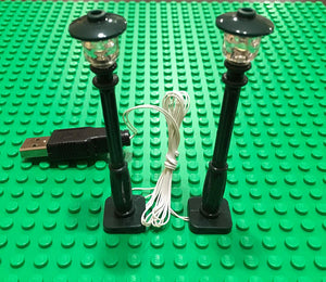 Green Lamp Post led street light for lego usb connected 2 posts