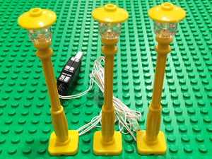 New 3 yellow Lamp Post led street light for lego usb connected 3 posts