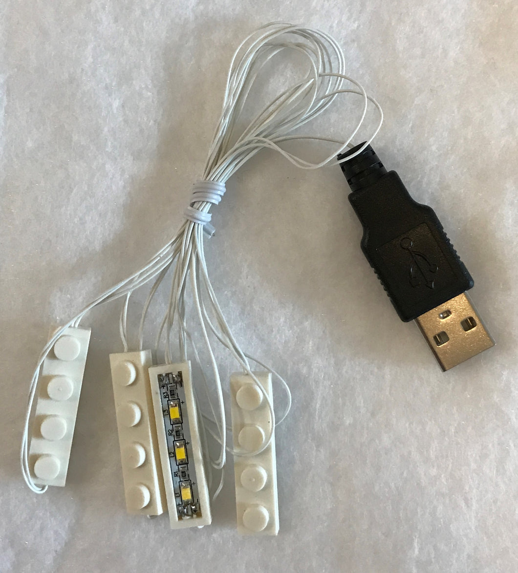 New 4 1x4 white led light brick for lego usb connected for lego custom