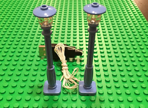 New 2 blue Lamp Post led street light for lego usb connected 2 posts
