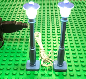 New 2 blue Lamp Post led street light for lego usb connected 2 posts